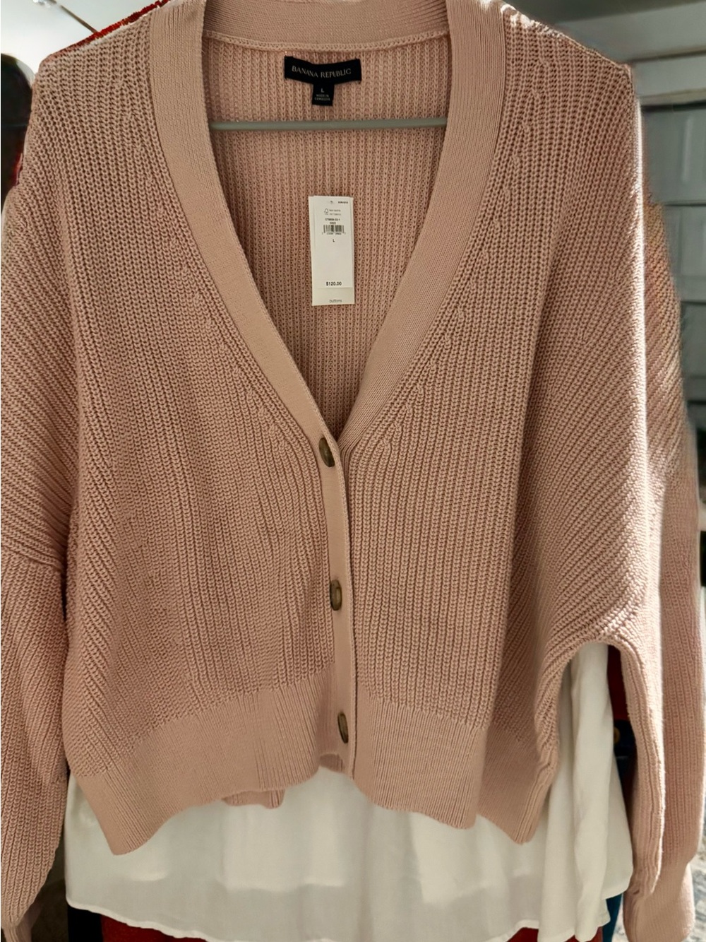 Banana Republic Pink Knit V-Neck Cardigan Sweater- NWT- L